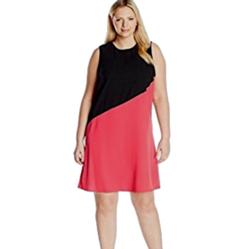 NWT Womens Size 6 Calvin Klein Black Melon Colorblock Sleeveless A-Line Dress